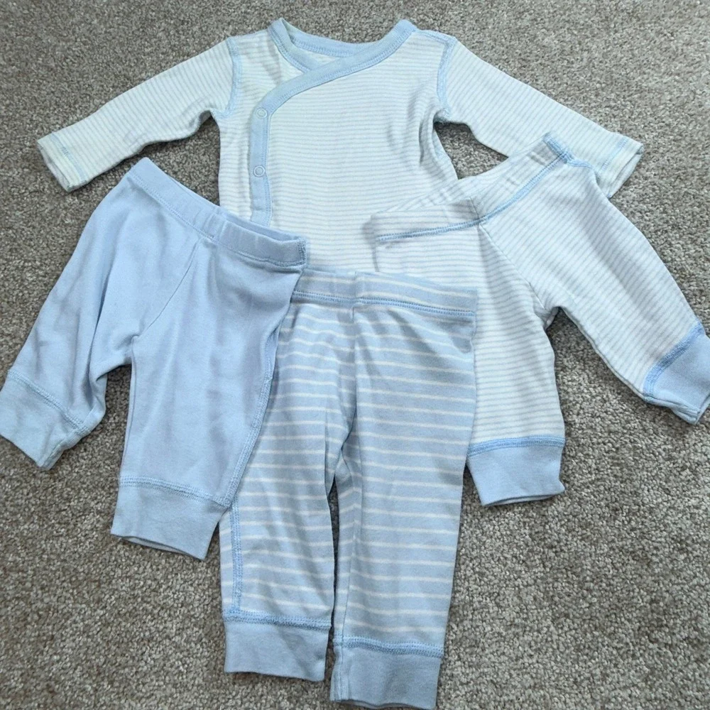 Moon and Back Hanna Andersson Baby 4pc Organic Cotton Set Blue White Striped NB